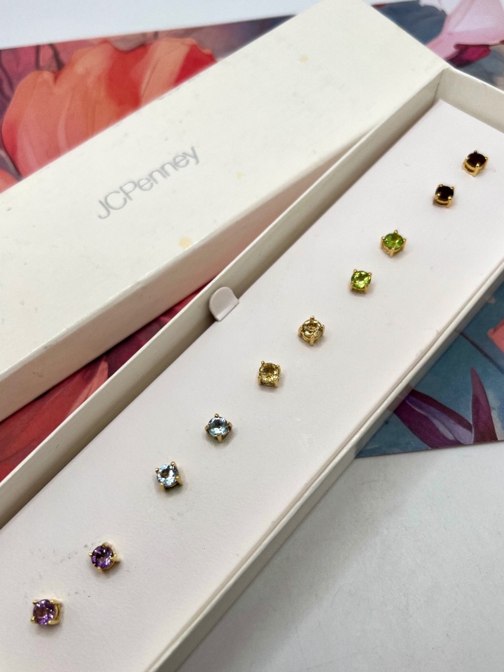 JC Penney Gold over 925 Gemstone Stud Earrings Set